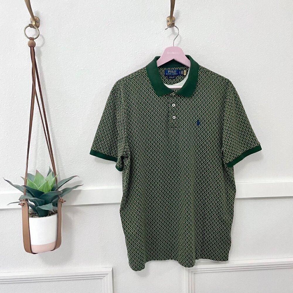Polo Ralph Lauren Men's Green Diamond Short Sleeve Stretch Golf Shirt Classic L